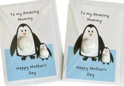 Amazing Mummy penguin. Mothers Day - Pom Pom greeting card