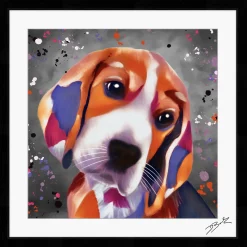 BEAGLE DOG COLOUR SPLASH FRAMED ARTWORK.