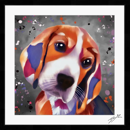 BEAGLE DOG COLOUR SPLASH FRAMED ARTWORK.
