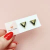 Black Clay/Brass Triangle Stud Earrings