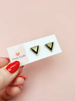 Black Clay/Brass Triangle Stud Earrings