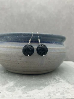 Black Gemstone Earrings - Lava