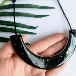 Black U Necklace with Gold Dots