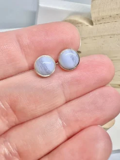 Blue Lace Agate Stud Earrings