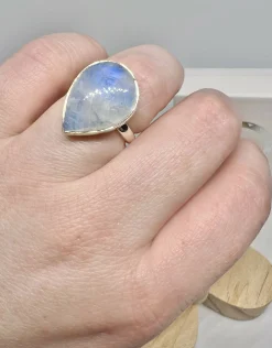 Blue moonstone teardrop ring size N