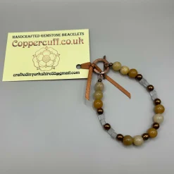 Bracelet with Yellow Jade, Copper Hematite and Clear Quartz, Pure Copp