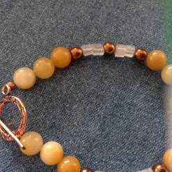 Bracelet with Yellow Jade, Copper Hematite and Clear Quartz, Pure Copp