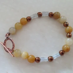 Bracelet with Yellow Jade, Copper Hematite and Clear Quartz, Pure Copp