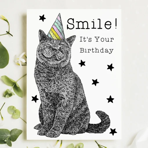 British Blue Cat Birthday Card