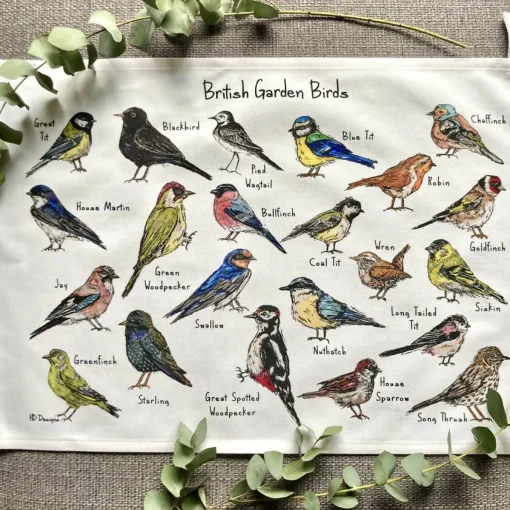 British Garden Birds Illustrated Tea Towel