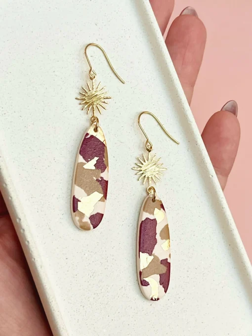 Burgundy Terrazzo Statement Earrings