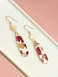 Burgundy Terrazzo Statement Earrings