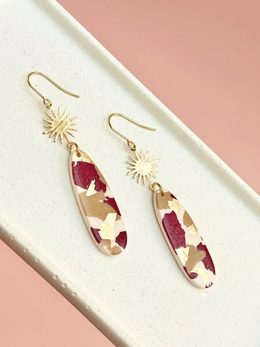 Burgundy Terrazzo Statement Earrings