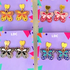 Butterfly Heart Drop Stud Earrings