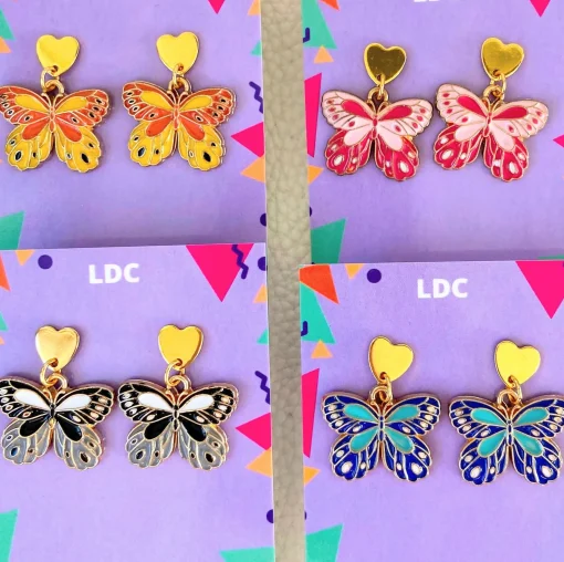 Butterfly Heart Drop Stud Earrings