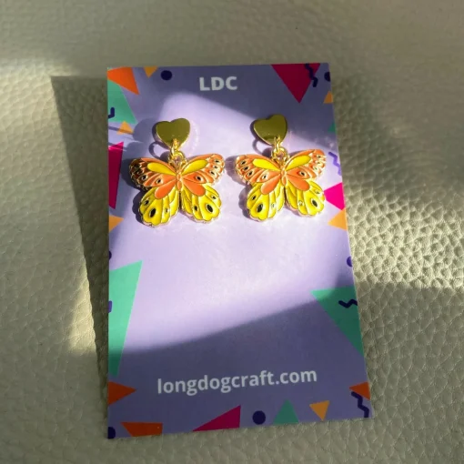 Butterfly Heart Drop Stud Earrings