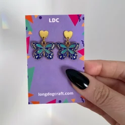 Butterfly Heart Drop Stud Earrings