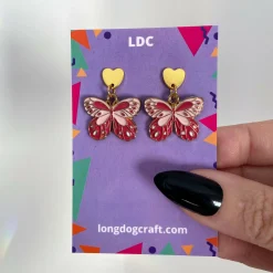 Butterfly Heart Drop Stud Earrings