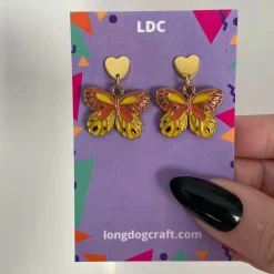 Butterfly Heart Drop Stud Earrings