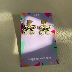 Butterfly Heart Drop Stud Earrings