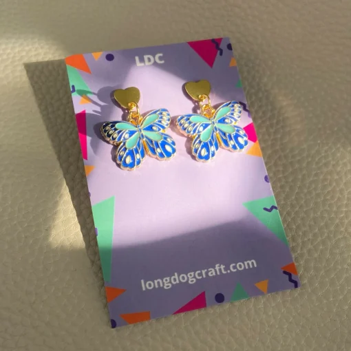 Butterfly Heart Drop Stud Earrings