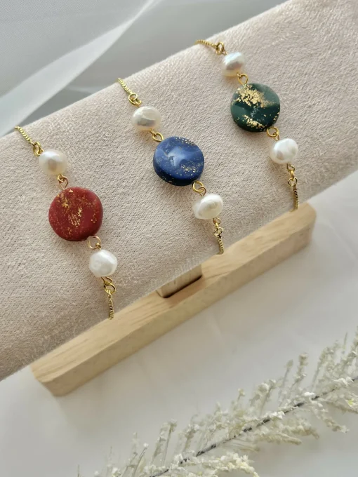Clay and Pearl Bracelets - Handmade Polymer Clay Bracelets