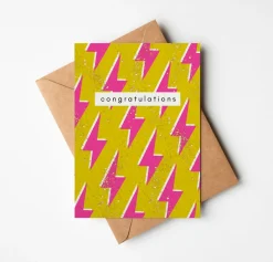 Congratulations Card with Yellow and Pink Lightening Bolts