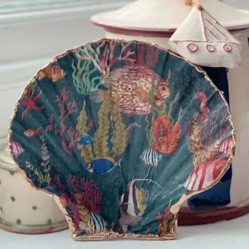 Coral Dark Scallop Shell | Unique Home Decor | Art & Soul