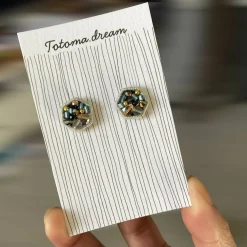 Crystal Embroidery Earrings (Large Hexagon)