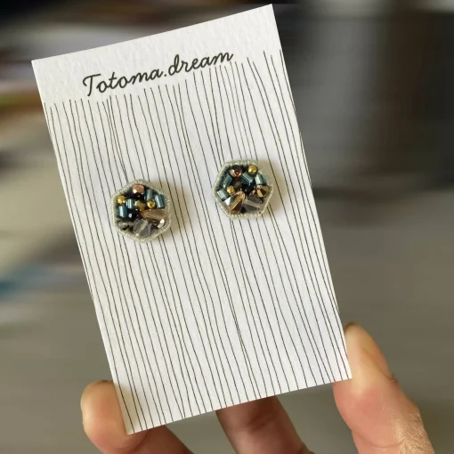 Crystal Embroidery Earrings (Large Hexagon)