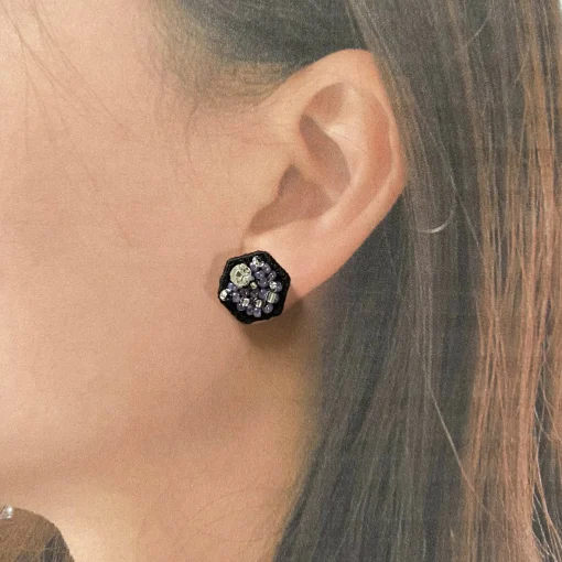 Crystal Embroidery Earrings (Hexagon)