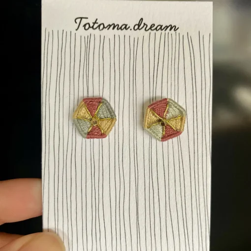 Crystal Embroidery Earrings (Large Hexagon)