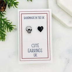 Cute Skull & Heart Mismatched Earrings | Art & Soul