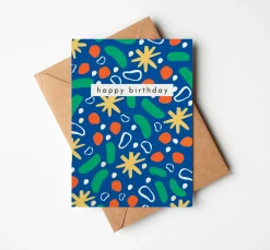 Dark Blue Abstract Happy Birthday Card