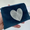 Dusty Blue Velvet Purse with a Silver Sparkle Heart
