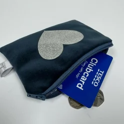 Dusty Blue Velvet Purse with a Silver Sparkle Heart