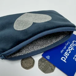 Dusty Blue Velvet Purse with a Silver Sparkle Heart