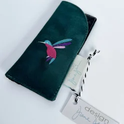 Embroidered Velvet Glasses Case - Hummingbird