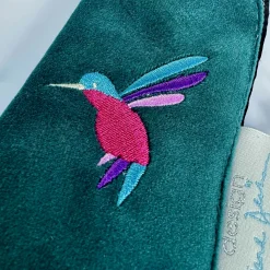 Embroidered Velvet Glasses Case - Hummingbird