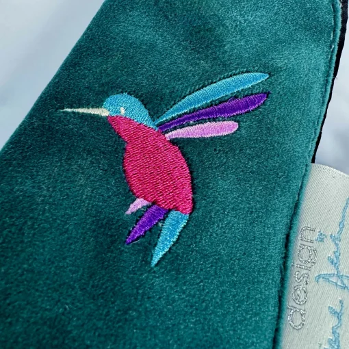Embroidered Velvet Glasses Case - Hummingbird
