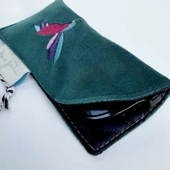 Embroidered Velvet Glasses Case - Hummingbird