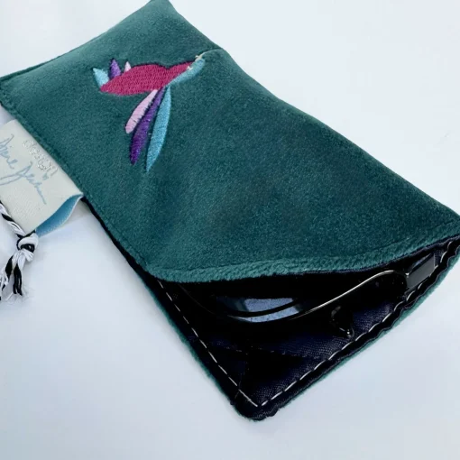 Embroidered Velvet Glasses Case - Hummingbird