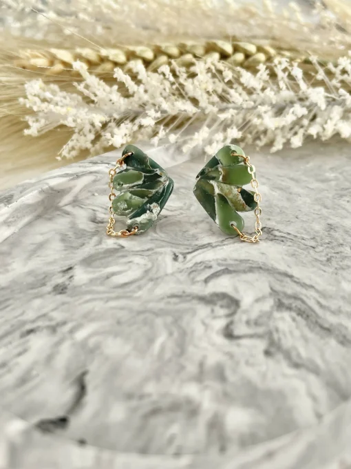 Emerald No. 2 - Handmade Polymer Clay Earrings