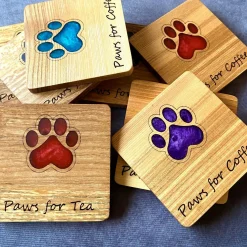 English Hardwood Wooden Coaster with Resin Paw