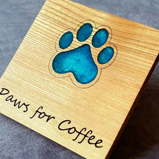 English Hardwood Wooden Coaster with Resin Paw