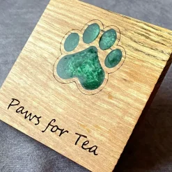 English Hardwood Wooden Coaster with Resin Paw