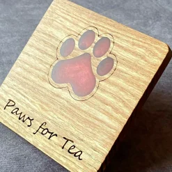 English Hardwood Wooden Coaster with Resin Paw