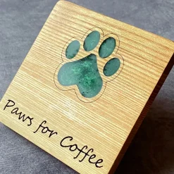 English Hardwood Wooden Coaster with Resin Paw