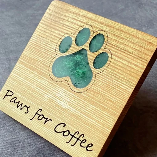 English Hardwood Wooden Coaster with Resin Paw