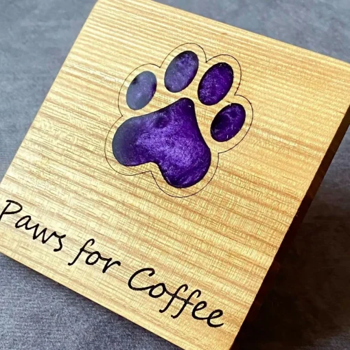 English Hardwood Wooden Coaster with Resin Paw